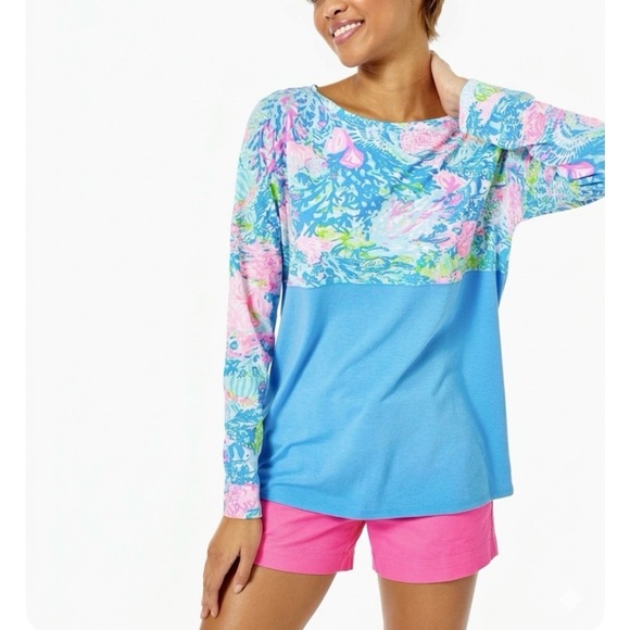 Lilly Pulitzer Tops - Lilly Pulitzer - women’s Finn Top Multi Fished long sleeve pink blue T-shirt XXL